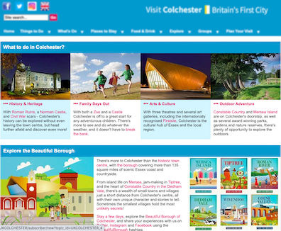 Screenshot of the old Visit Colchester homepage